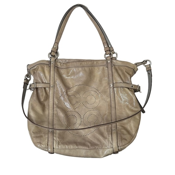 COACH Audrey Andie Large Patent Leather Cinched Tie Perforated Tote Bag - Picture 1 of 16